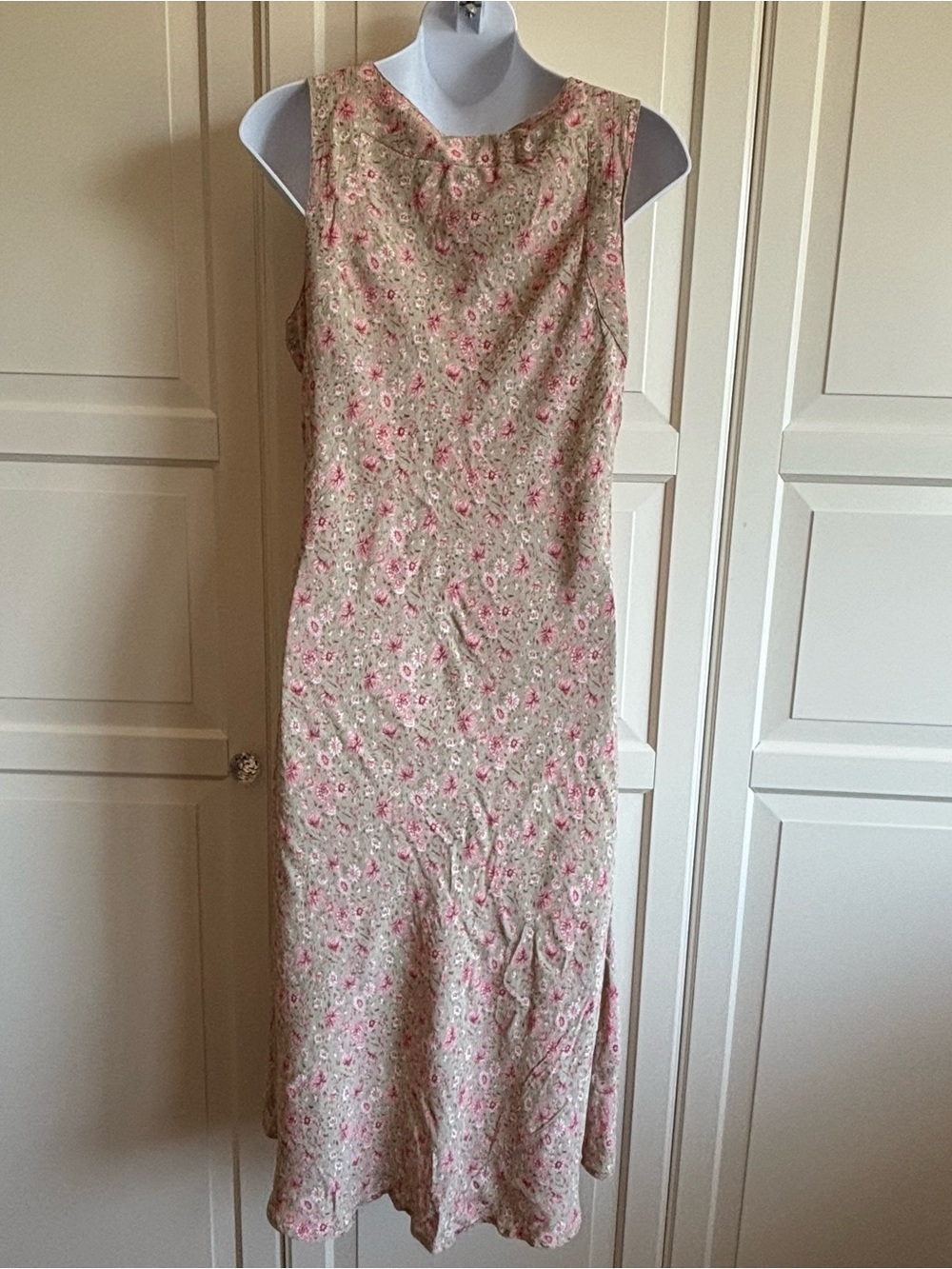 April Cornell Size Medium Floral Sleeveless Midi Dress Sage Pink Cottage Core - Picture 4 of 10